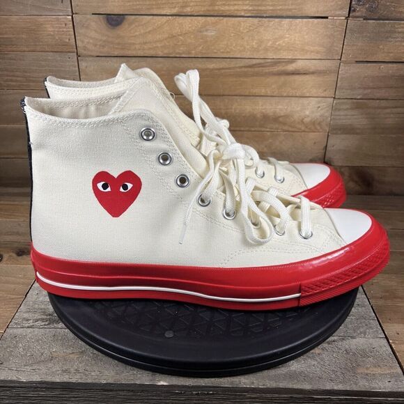 Converse Chuck Taylor All-Star 70 Hi CDG PLAY White Red Mens Sz 10 Womens Sz 12 - Picture 1 of 10